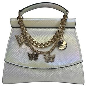 Aldo Iridescent Cream Butterfly Gold Chain Crossbody Women's Bag